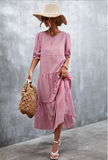 puff sleeve plaid dress splicing cake skirt
