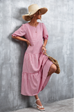 puff sleeve plaid dress splicing cake skirt