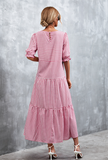 puff sleeve plaid dress splicing cake skirt