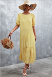 puff sleeve plaid dress splicing cake skirt