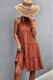 neck strap pleated stitching dress