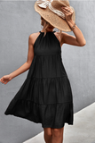 neck strap pleated stitching dress