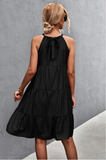 neck strap pleated stitching dress