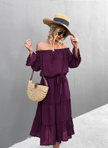 sexy one-shoulder lace-up dress long skirt