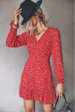printed horn long sleeve ruffled dress