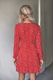 printed horn long sleeve ruffled dress