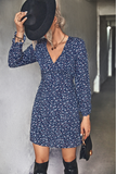 printed horn long sleeve ruffled dress