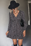 printed horn long sleeve ruffled dress
