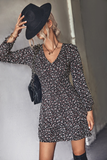 printed horn long sleeve ruffled dress
