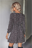 printed horn long sleeve ruffled dress