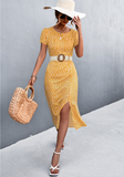 round neck sexy backless gravel split dress