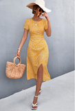 round neck sexy backless gravel split dress