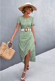 round neck sexy backless gravel split dress