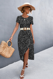 round neck sexy backless gravel split dress