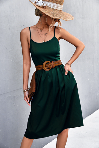 backless suspender pocket dress