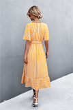 cross V-neck strap striped dress