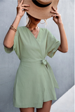 solid color V-neck cross strap jumpsuit