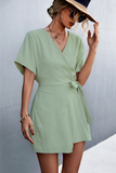 solid color V-neck cross strap jumpsuit