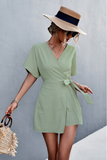 solid color V-neck cross strap jumpsuit