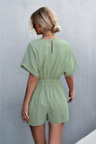 solid color V-neck cross strap jumpsuit