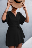 solid color V-neck cross strap jumpsuit