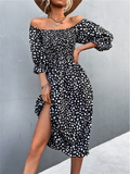Square Collar Bubble Sleeve Little Dowling Dress