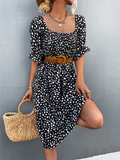 Square Collar Bubble Sleeve Little Dowling Dress