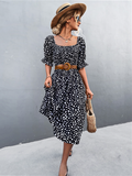 Square Collar Bubble Sleeve Little Dowling Dress