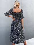 Square Collar Bubble Sleeve Little Dowling Dress