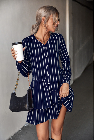 striped loose irregular dress