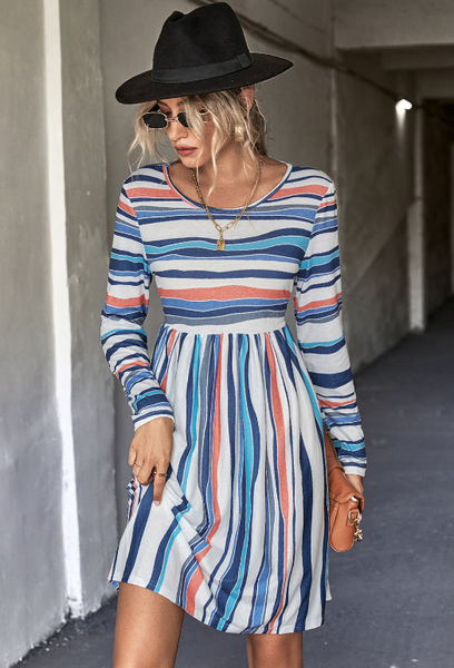 long-sleeved striped dress