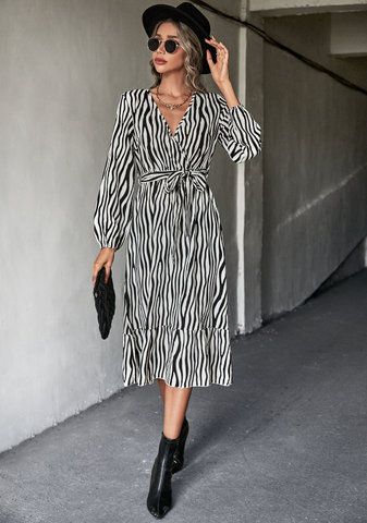 Cross V-neck Long Sleeve Dress