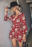 floral irregular flared sleeve dress