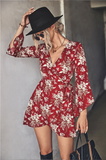 floral irregular flared sleeve dress