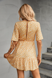 V neck waist stitching floral dress