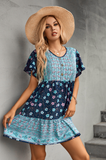 button V-neck positioning flower loose dress