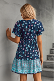 button V-neck positioning flower loose dress