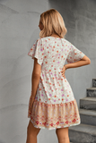 button V-neck positioning flower loose dress