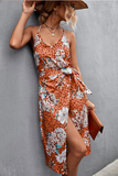 sexy suspender V-neck strap slit dress