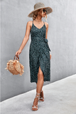 sexy suspender V-neck strap slit dress