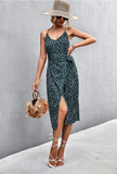 sexy suspender V-neck strap slit dress