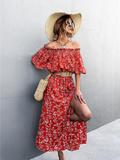 one-shoulder tube top split floral dress