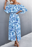 one-shoulder tube top split floral dress