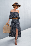 one-shoulder tube top split floral dress