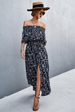 one-shoulder tube top split floral dress
