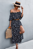 one-shoulder tube top split floral dress