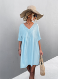 2023V v-neck loose casual dress big swing skirt
