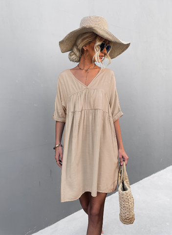 2023V v-neck loose casual dress big swing skirt