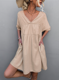 2023V v-neck loose casual dress big swing skirt