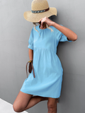 round neck button bubble sleeve dress